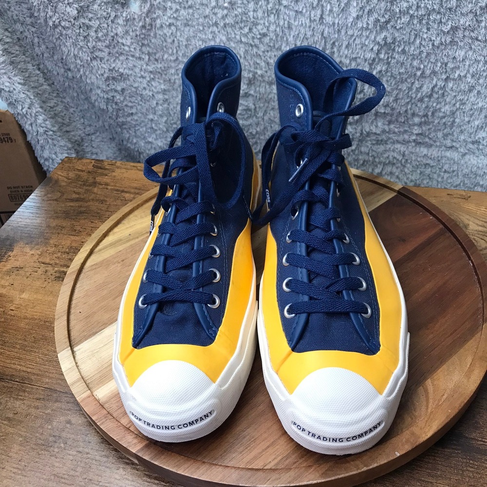 Converse Pop Trading Company Jack Purcell Hi Top Sneakers Mens 10.5 Blue Yellow - Picture 6 of 14